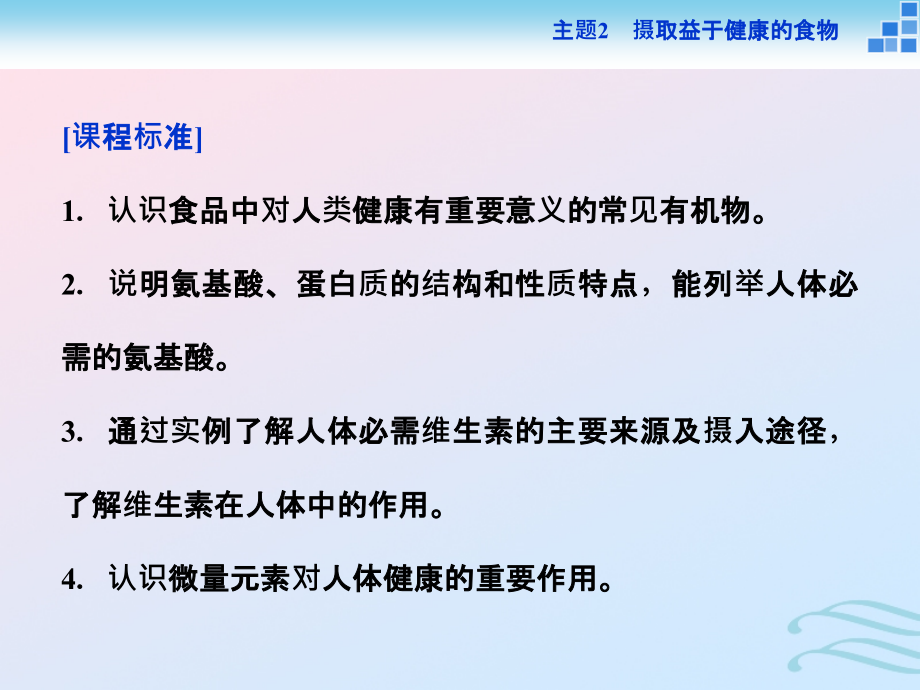 2018-2019学年高中化学 主题2 摄取益于健康的食物主题 课题1 食物中的营养素课件 鲁科版必修1_第3页