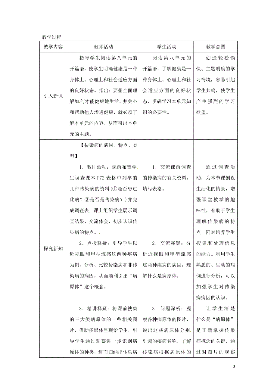 吉林省榆树市八年级生物下册 第八单元 第一章 第一节 传染病及其预防教案 （新版）新人教版_第3页