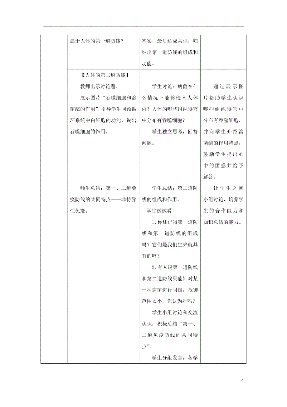 吉林省榆树市八年级生物下册 第八单元 第一章 第二节 免疫与计划免疫教案 （新版）新人教版_第4页