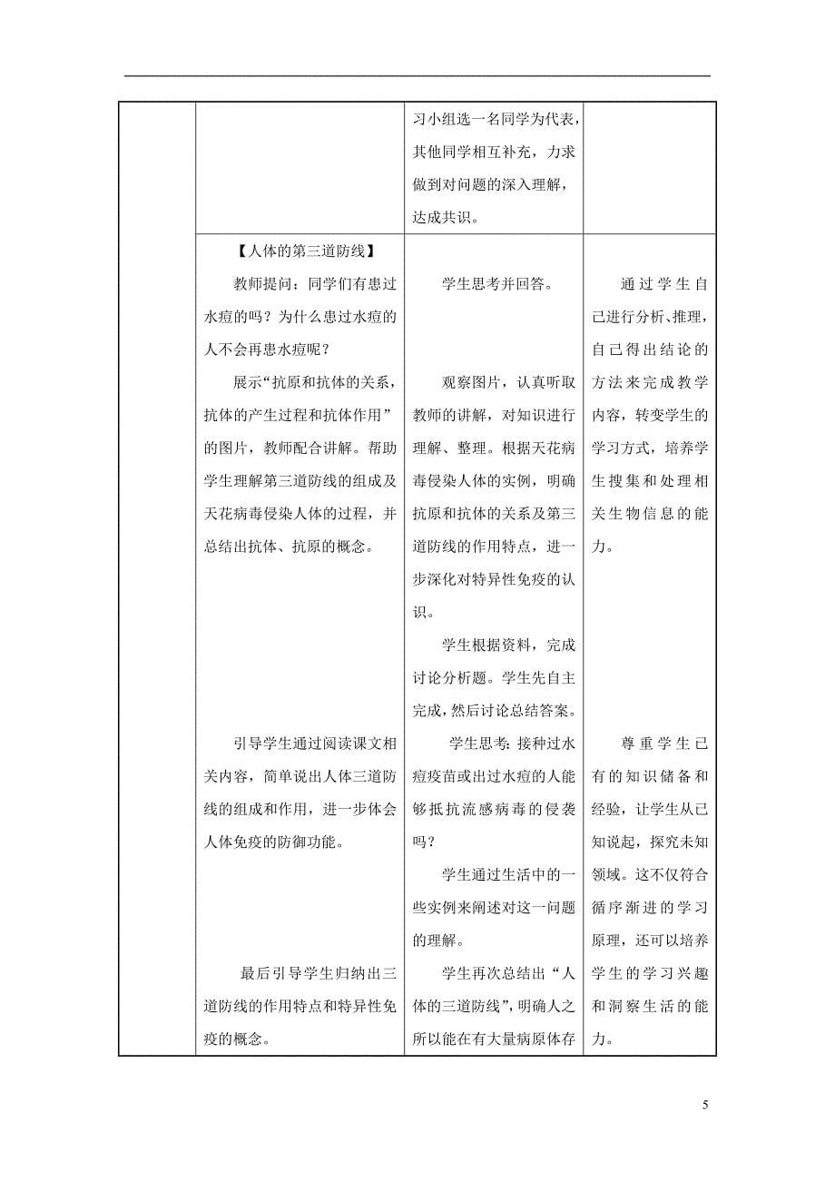 吉林省榆树市八年级生物下册 第八单元 第一章 第二节 免疫与计划免疫教案 （新版）新人教版_第5页