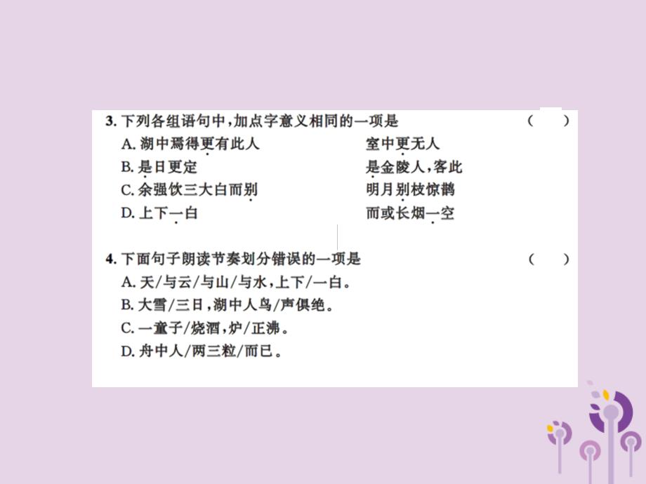 2018年九年级语文上册 第三单元 12 湖心亭看雪习题课件 新人教版_第3页