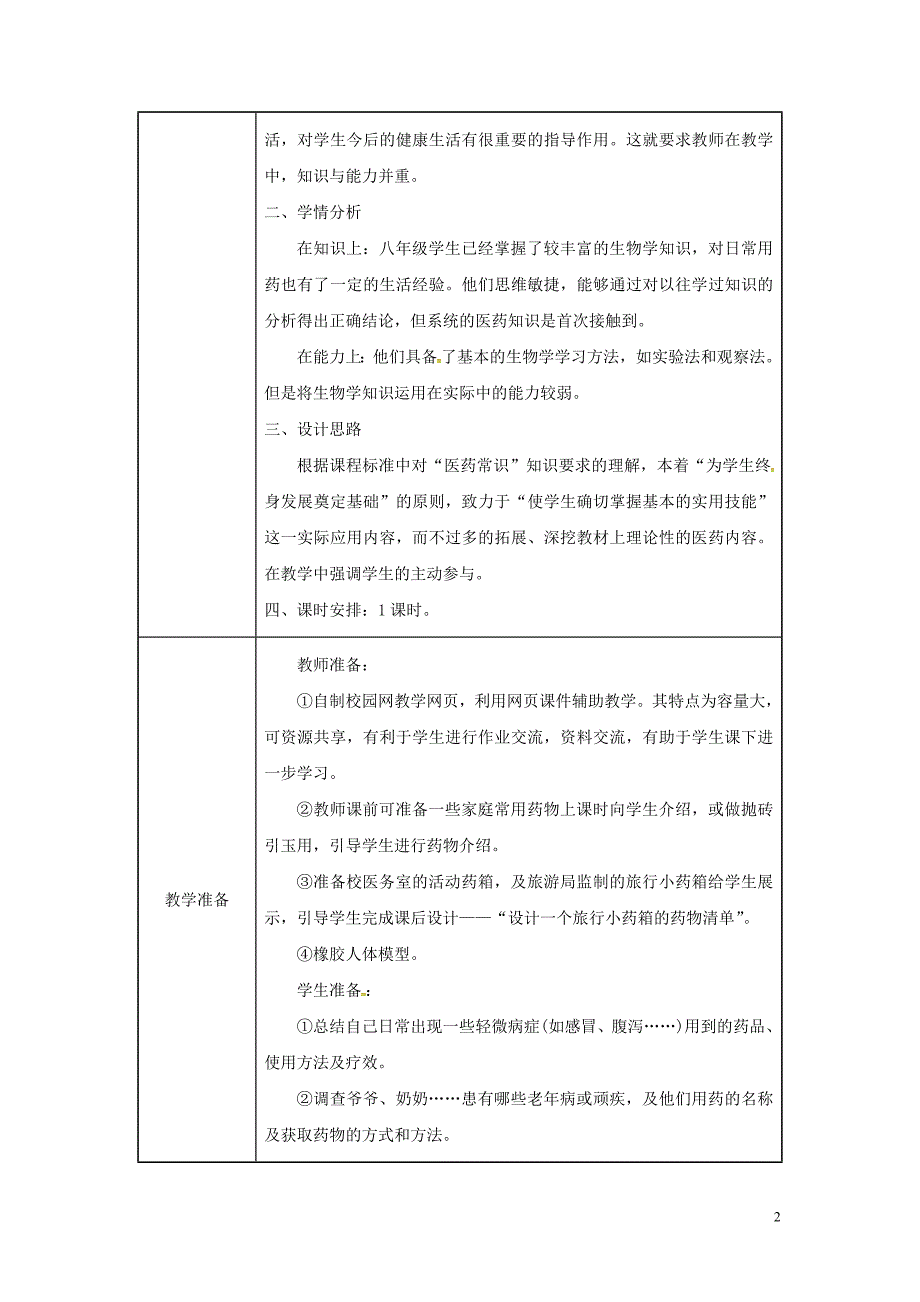 吉林省榆树市八年级生物下册 第八单元 第二章 用药与急救教案 （新版）新人教版_第2页