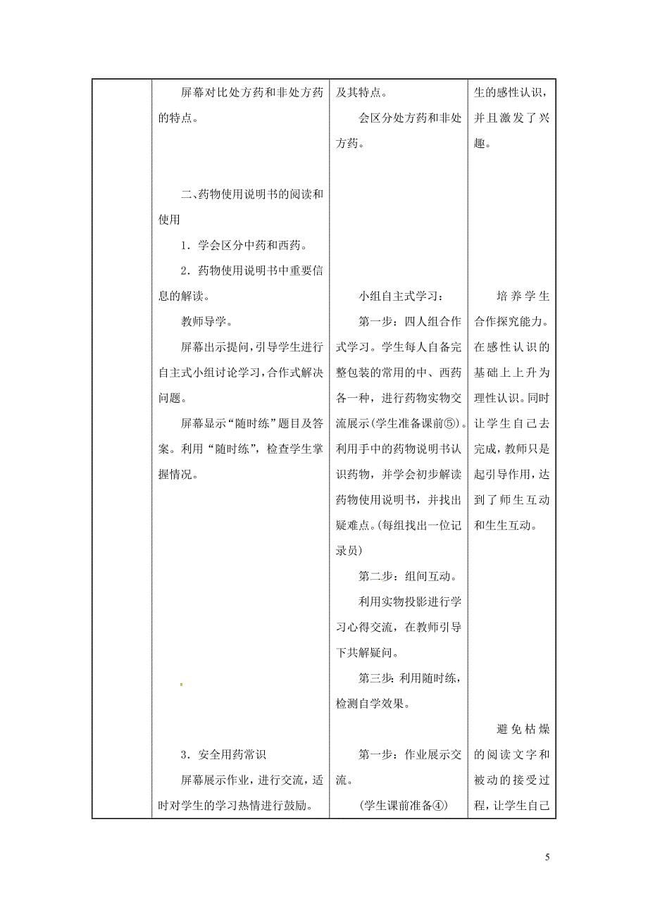 吉林省榆树市八年级生物下册 第八单元 第二章 用药与急救教案 （新版）新人教版_第5页