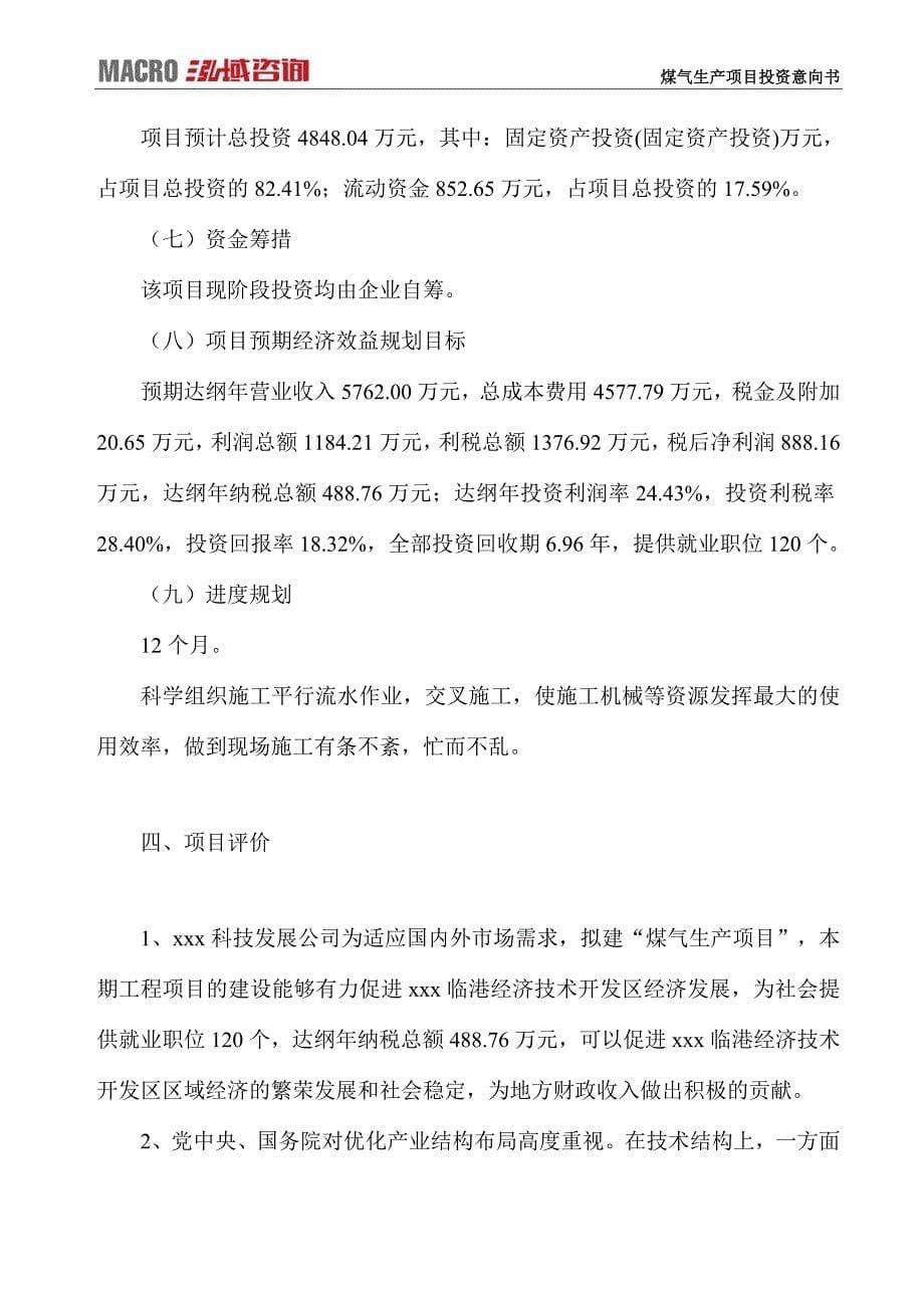 煤气生产项目投资意向书_第5页