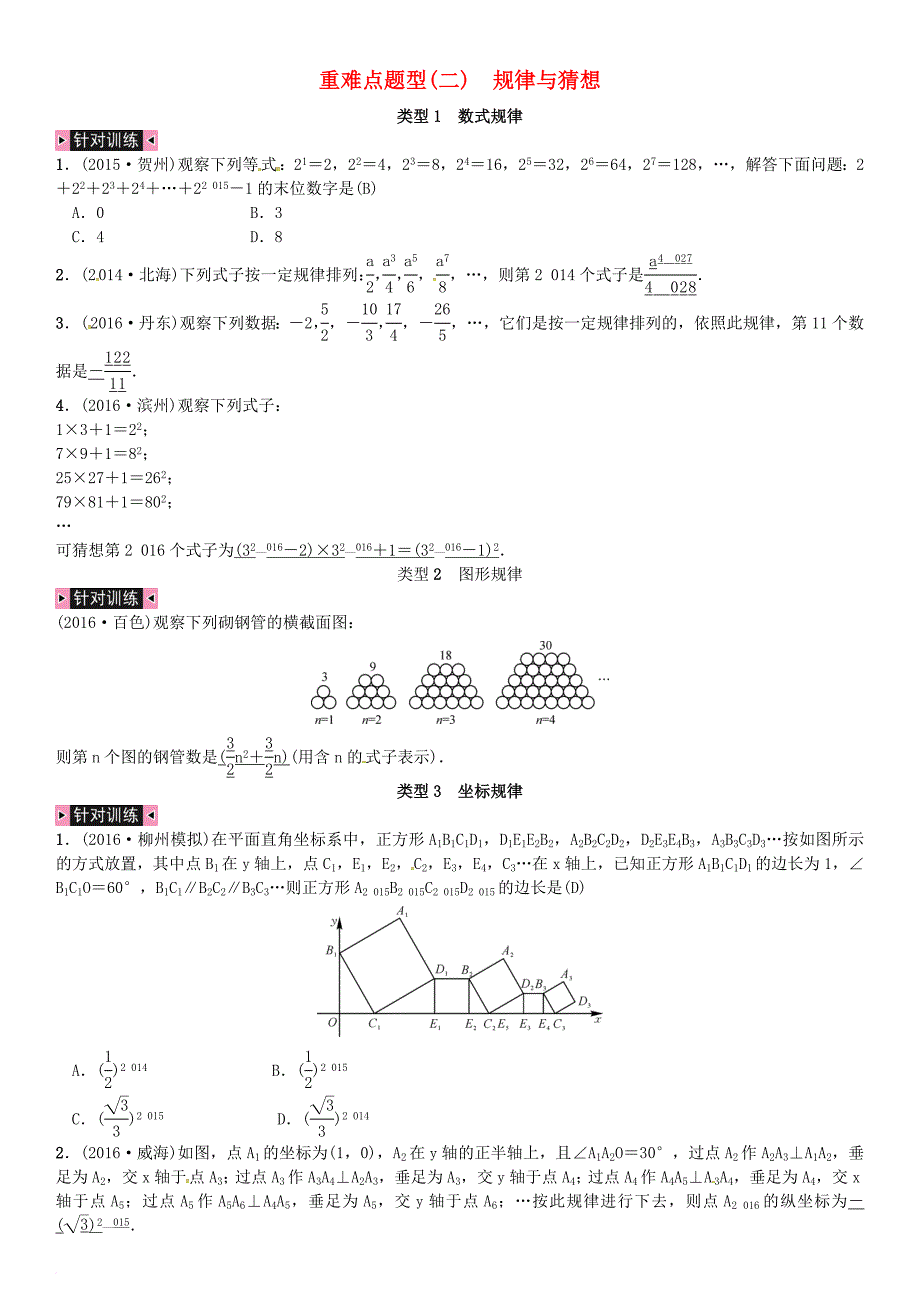 中考数学总复习 重难点题型（二）规律与猜想试题_第1页