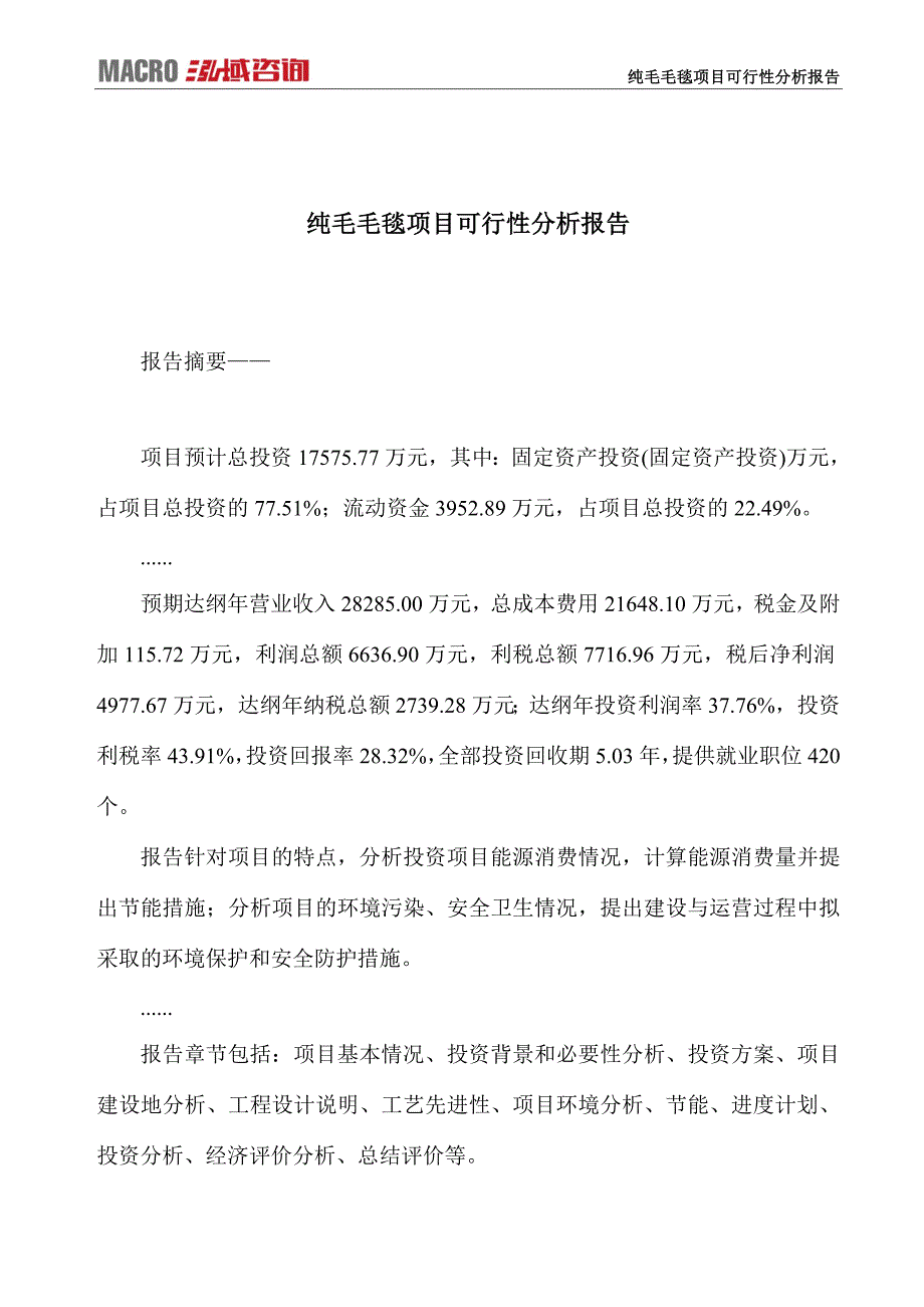 纯毛毛毯项目可行性分析报告_第1页