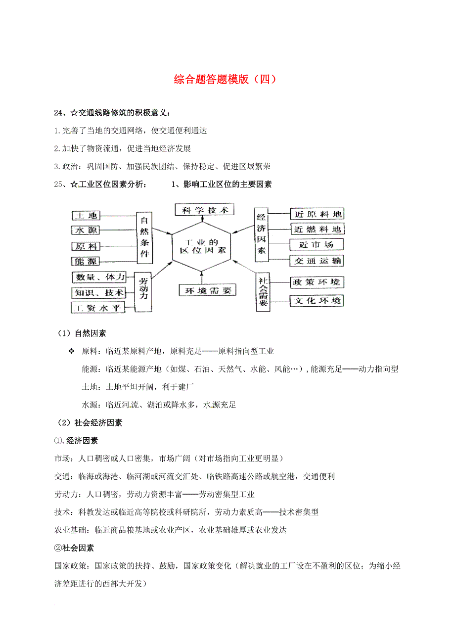 高考地理 综合题复习答题模版（四）_第1页