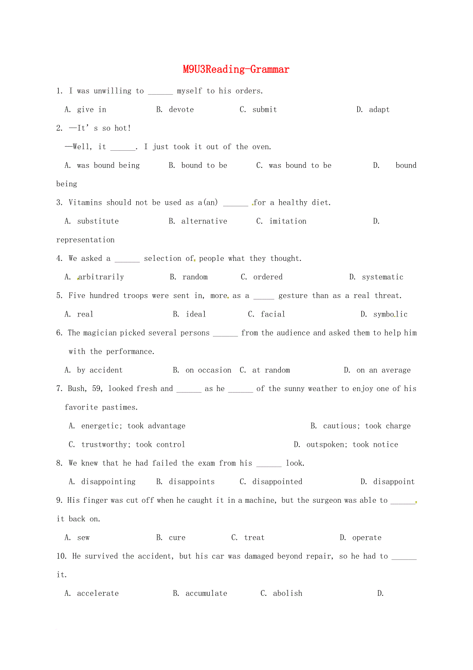 高中英语《unit 3 readinggrammer》选择题 牛津译林版选修_第1页