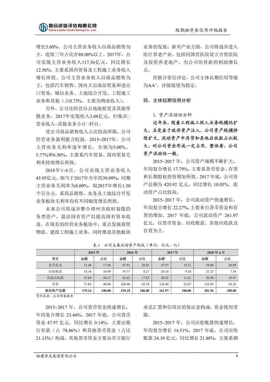 福建漳龙集团有限公司2018年度第一期短期融资券信用评级报告_第5页