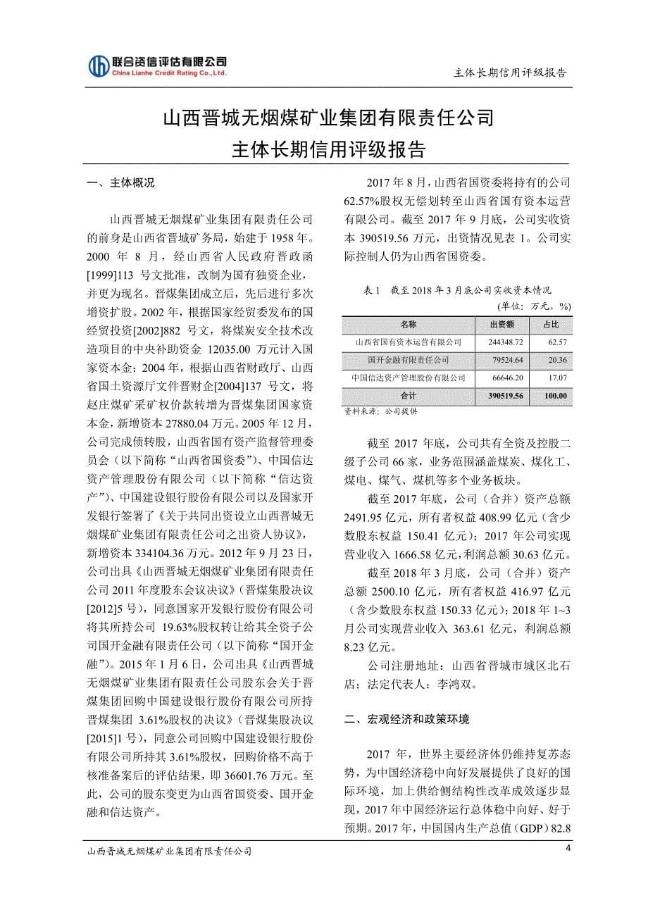 山西晋城无烟煤矿业集团有限责任公司主体信用评级报告_第5页