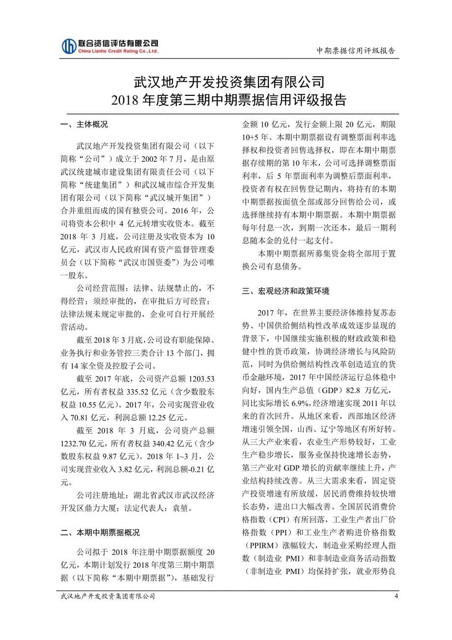 武汉地产开发投资集团有限公司2018年度第三期中期票据评级报告_第5页