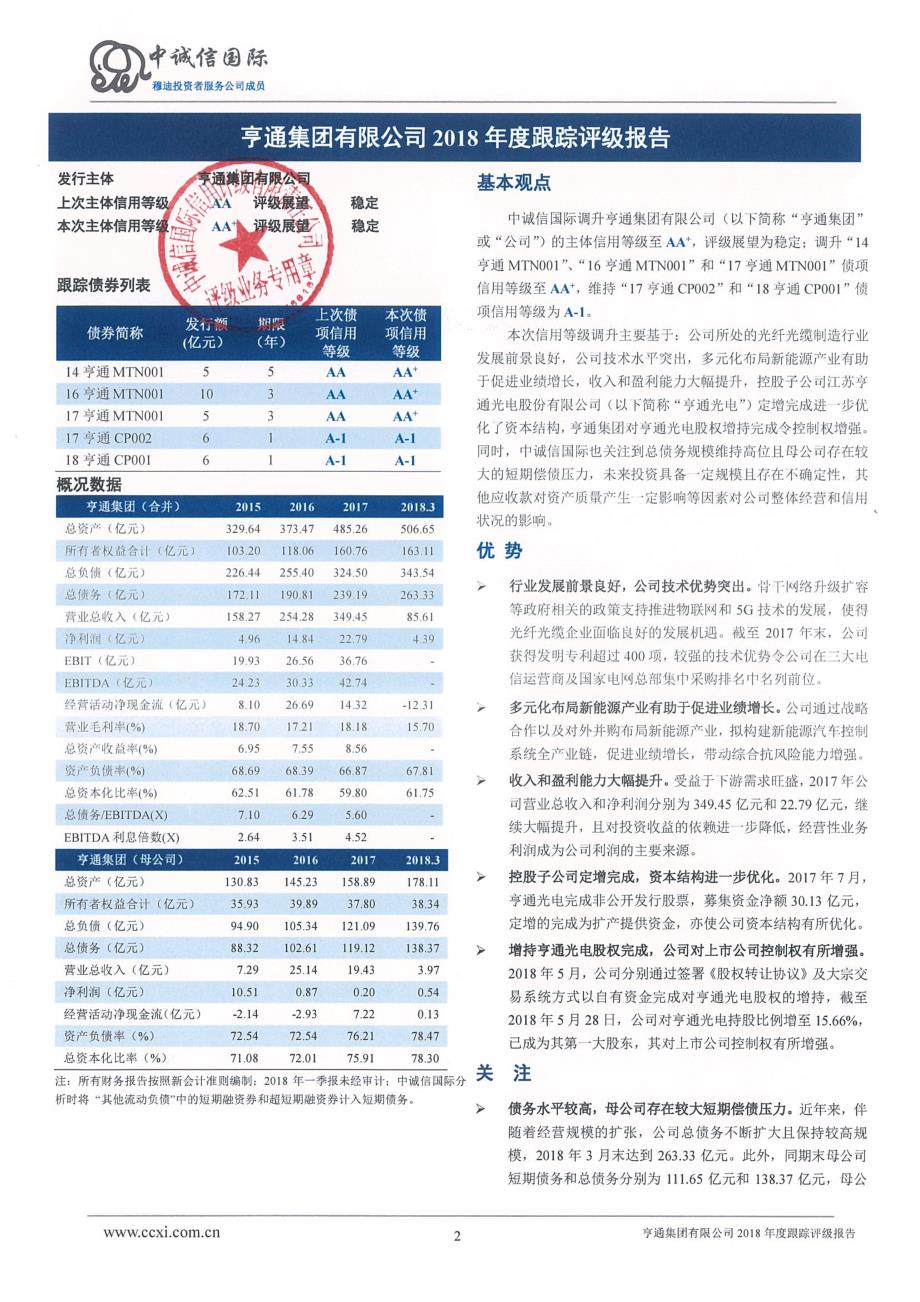 亨通集团有限公司2018年度主体评级报告_第2页