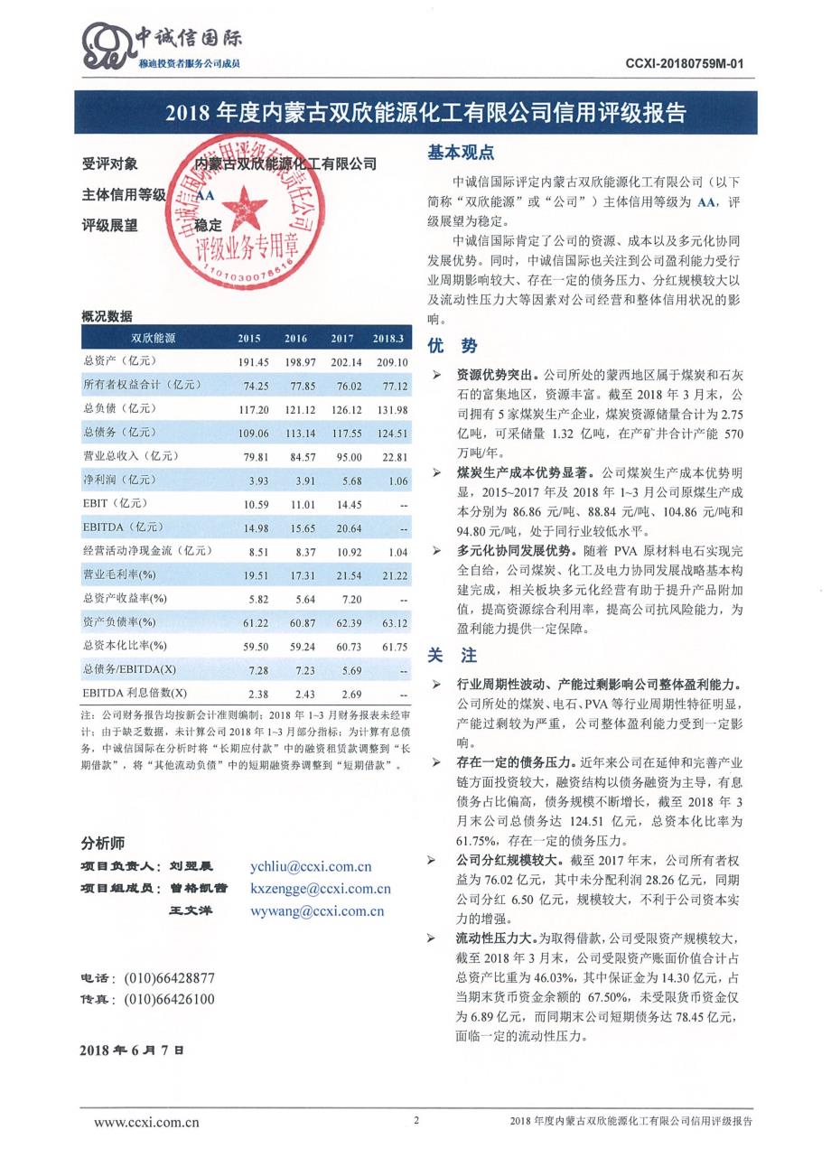内蒙古双欣能源化工有限公司主体信用评级报告及跟踪评级安排_第2页