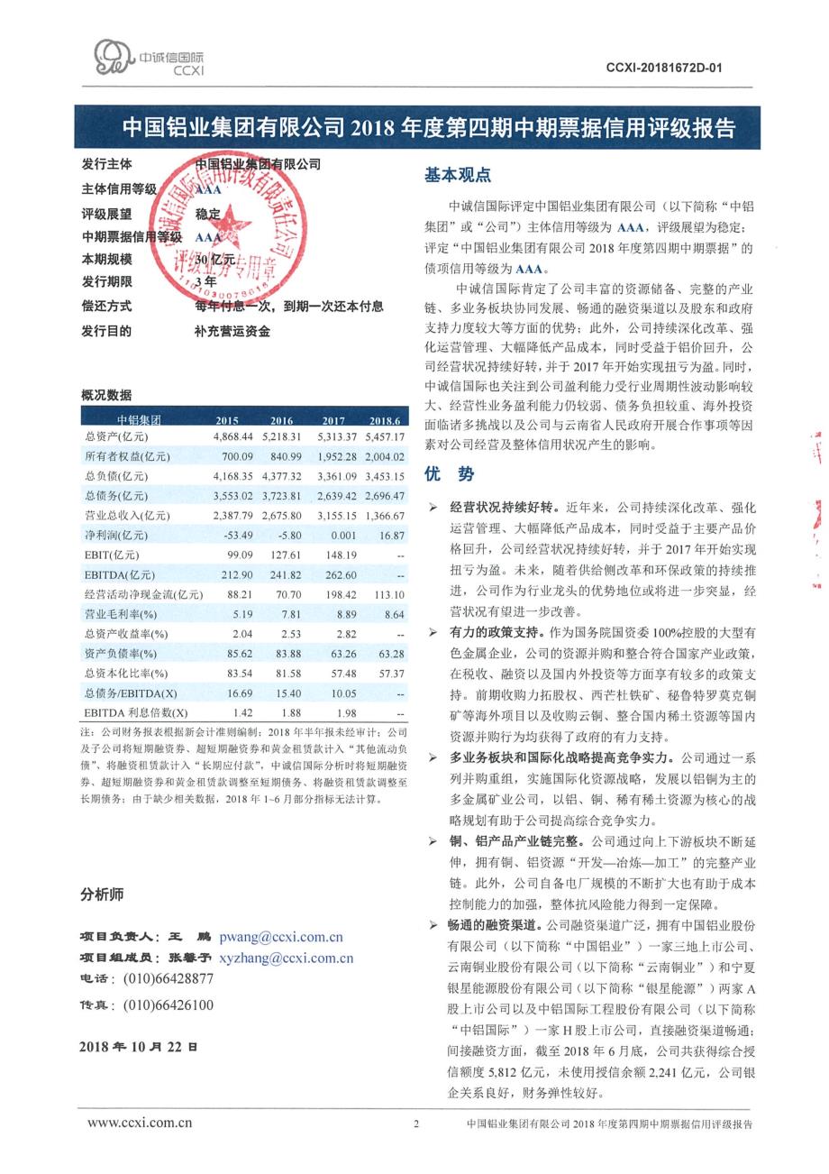 中国铝业集团有限公司主体信用评级报告_第2页