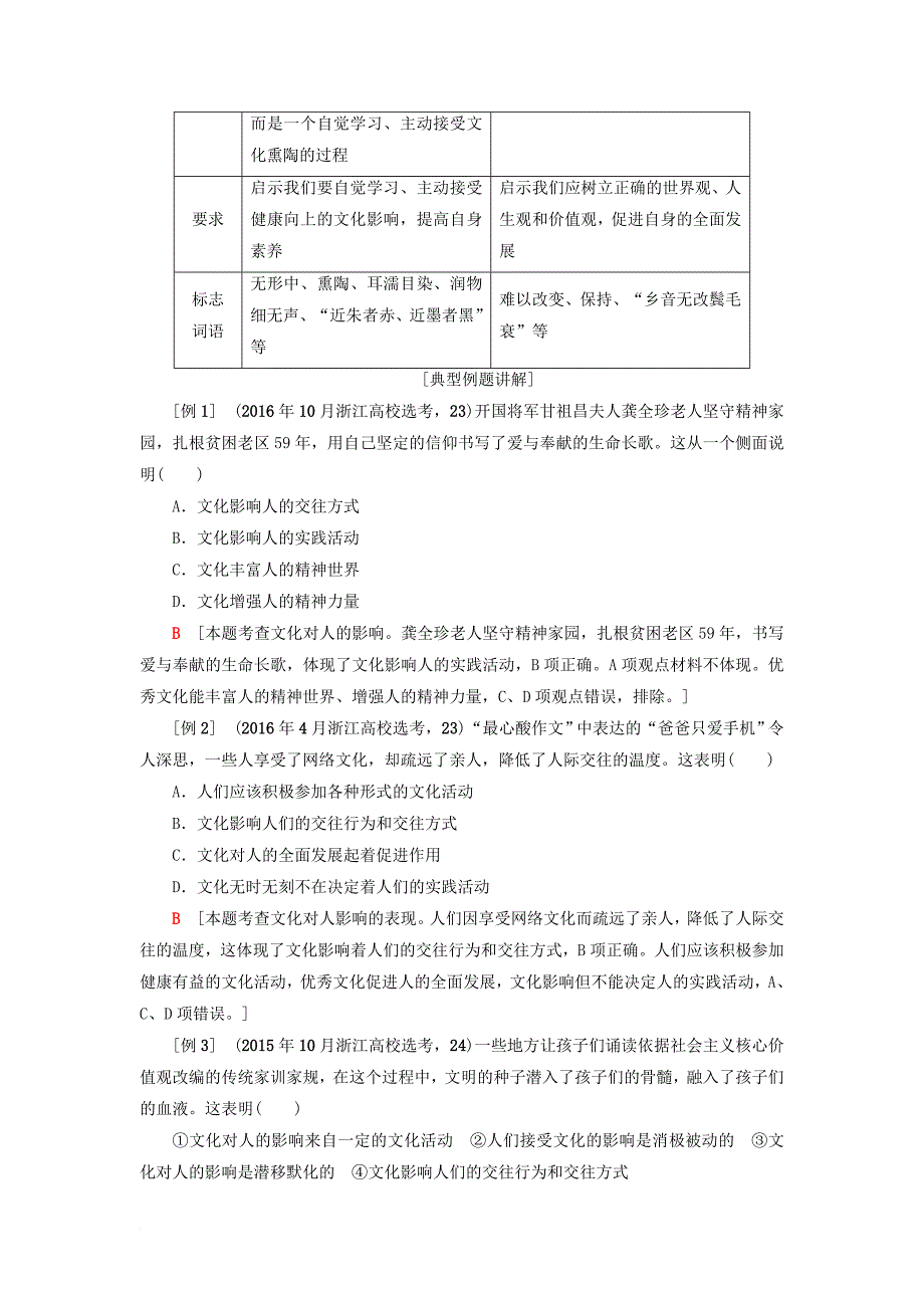 高三政治一轮复习 必考部分 第1单元 文化与生活 二文化对人的影响教师用书 新人教版必修_第2页