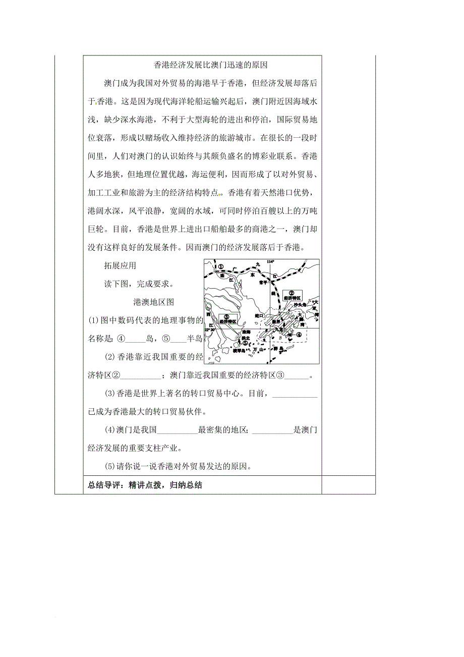 八年级地理下册 第七章 第三节东方明珠香港和澳门学案（无答案）（新版）新人教版_第4页