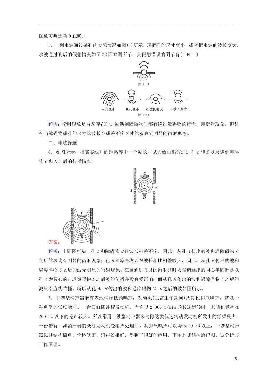 2018_2019高中物理第十二章机械波第4节波的衍射和干涉课时作业新人教版选修3__第5页