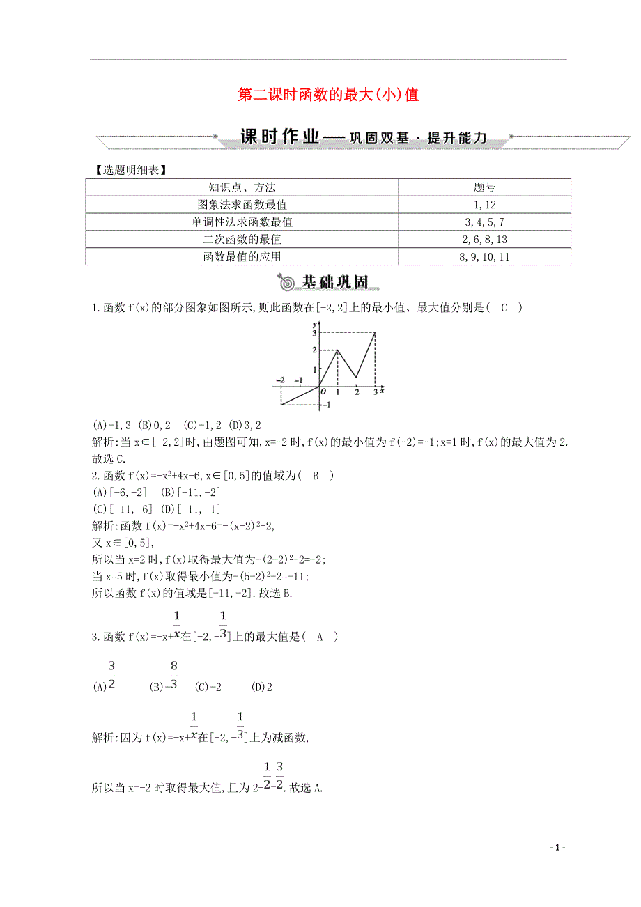 2018_2019学年度高中数学第一章集合与函数的概念1.3函数的基本性质1.3.1第二课时函数的最大小值练习新人教a版必修_第1页