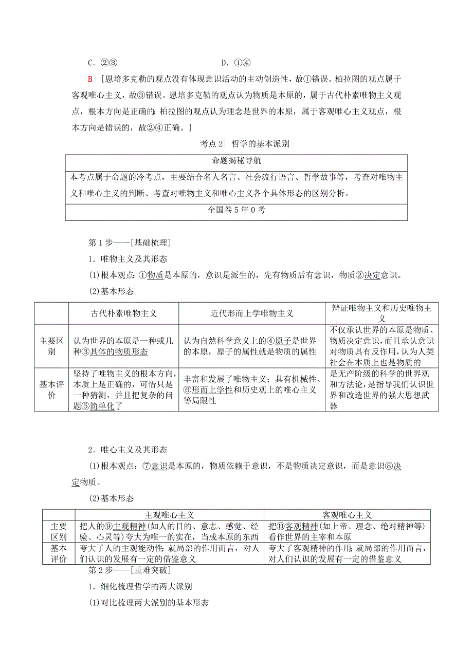 高考政治一轮复习 第13单元 哲学基本思想 课时2 百舸争流的思想（含马克思主义哲学）教师用书 新人教版必修_第4页