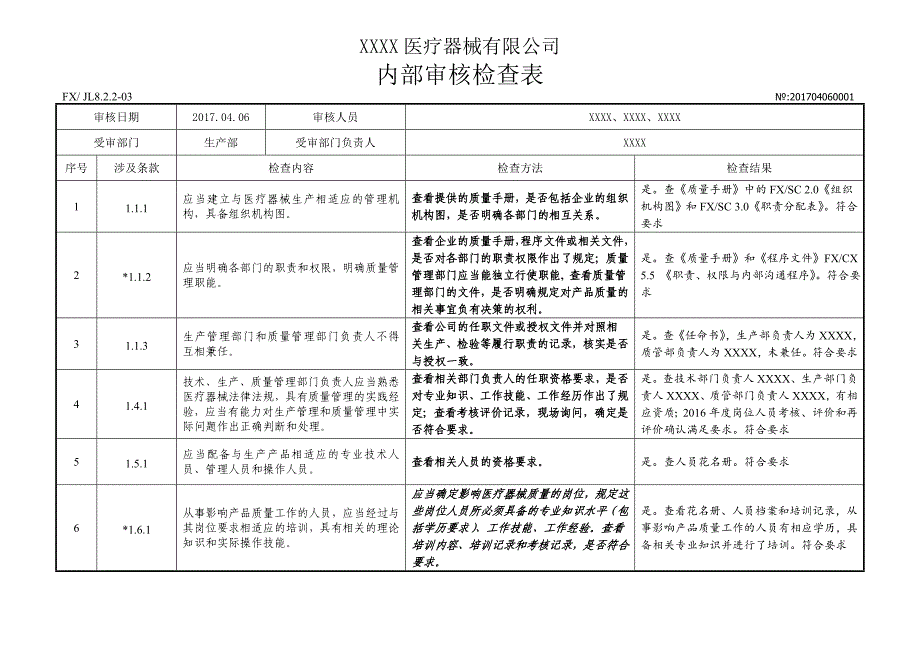 yyt-0287-2017年医疗器械内审检查表(内容已填写)-全部门_第4页