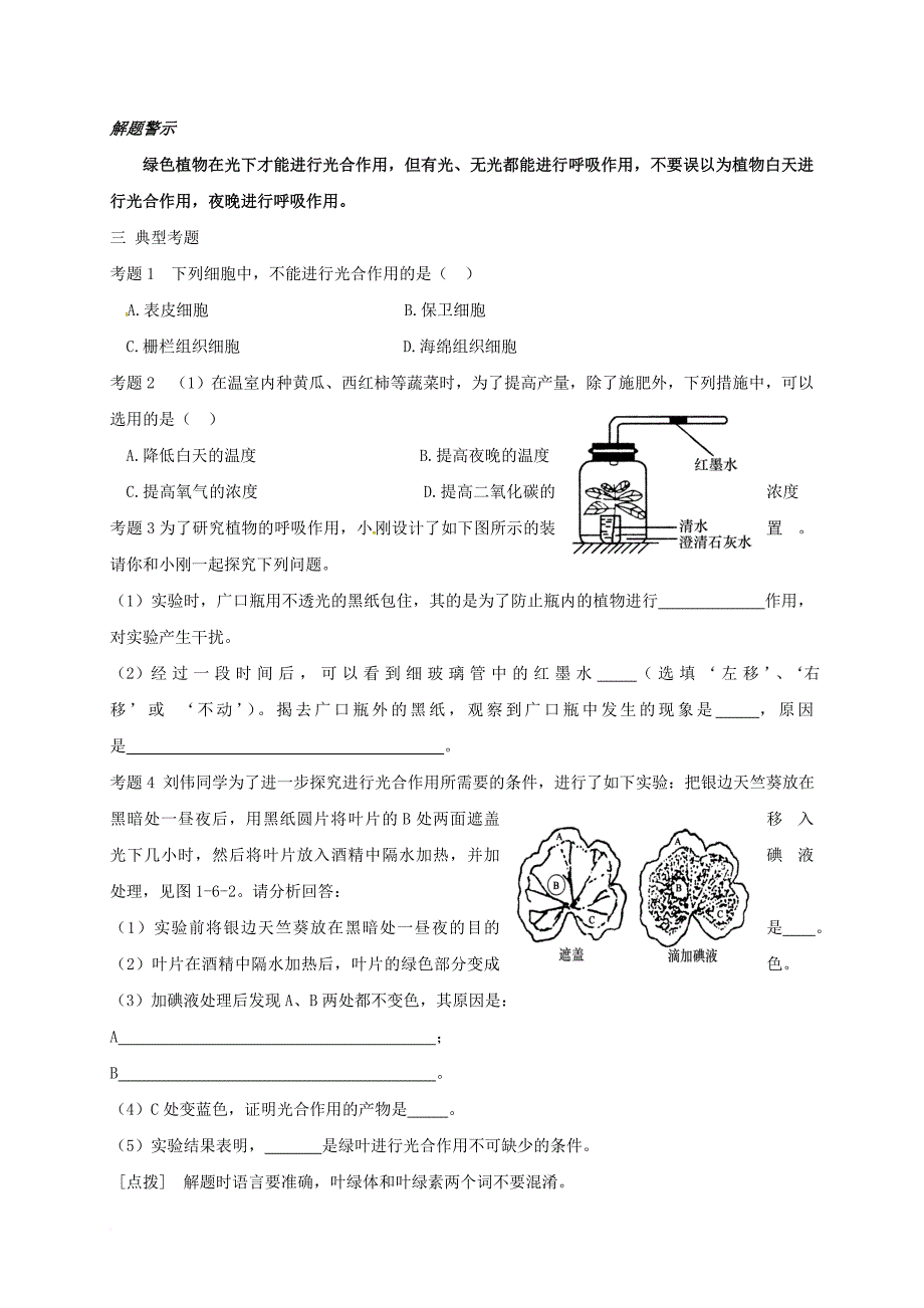 七年级生物上册 3_4 绿色植物是生物圈中有机物的制造者学案2（无答案）（新版）新人教版_第3页