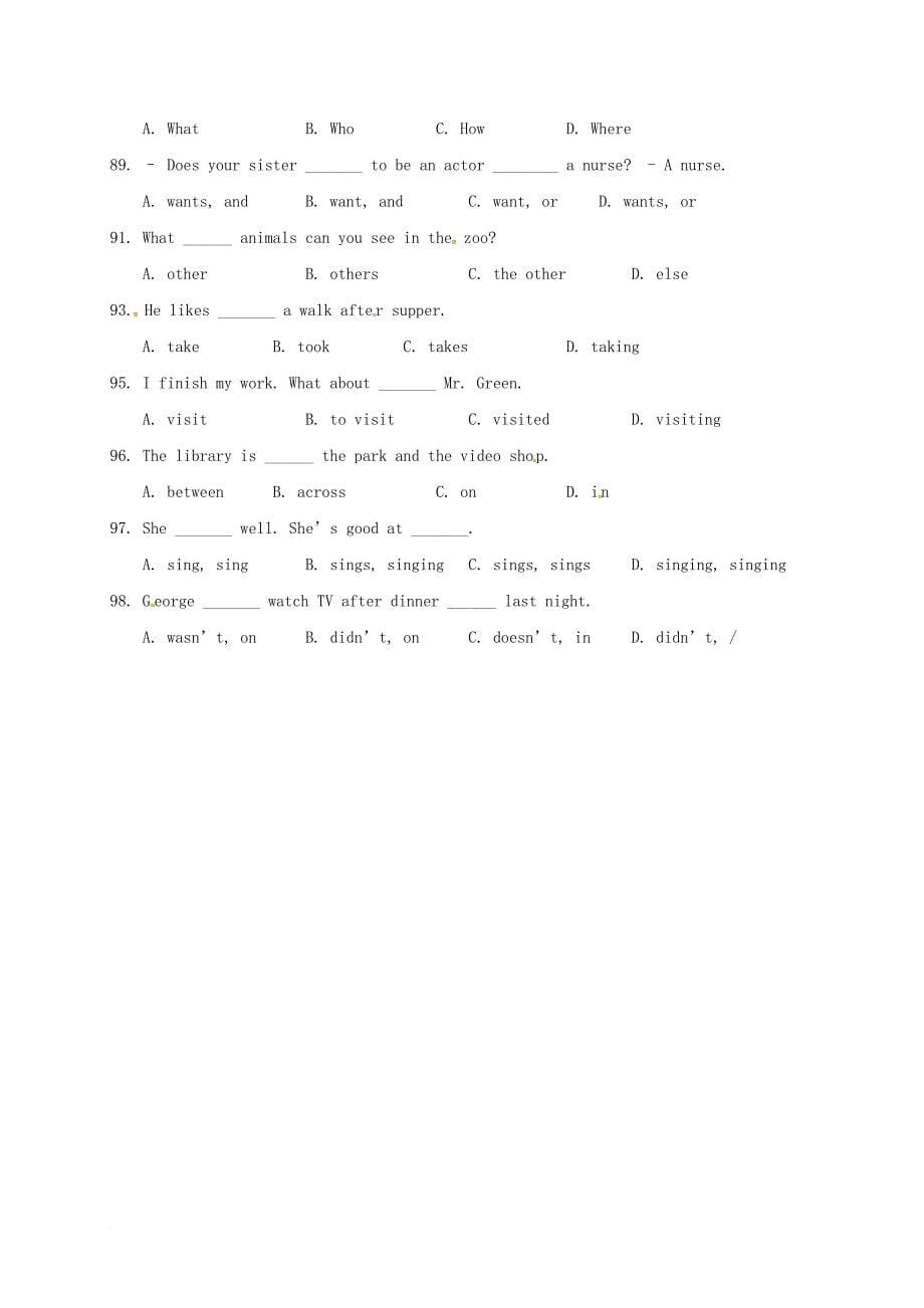 七年级英语下册 单项选择题练习（无答案）（新版）人教新目标版_第5页