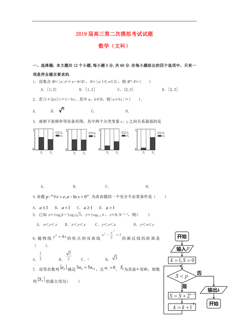 贵州省2019届高三数学第二次模拟考试试题文_第1页