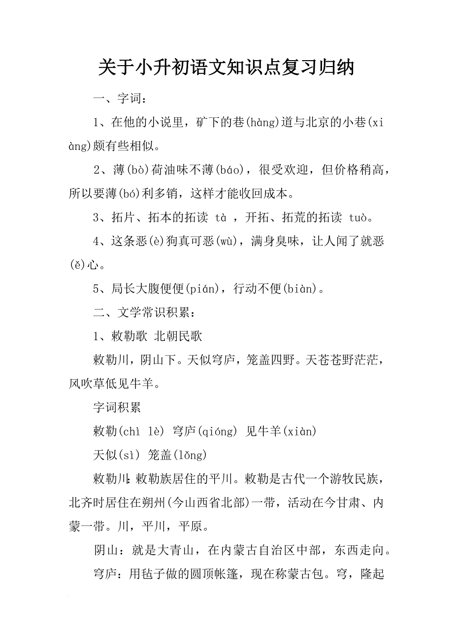 关于小升初语文知识点复习归纳_第1页