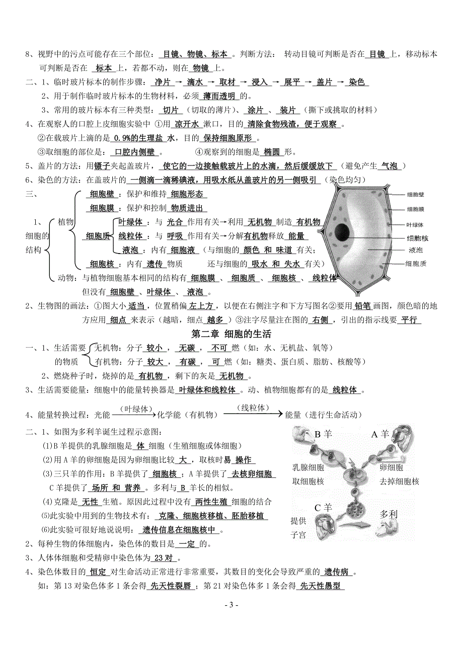 2016最新人教版七年级上册生物知识点归纳总结(全册)_第3页