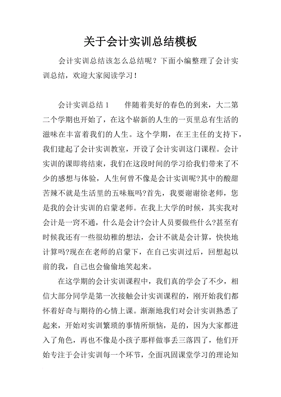 关于会计实训总结模板_第1页