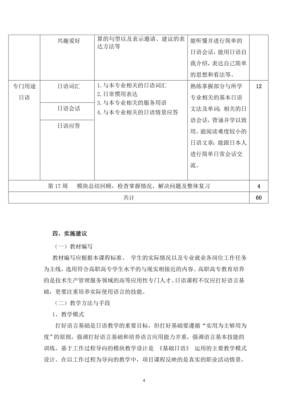 2017-2018-2-第二外语日语课程标准_第4页