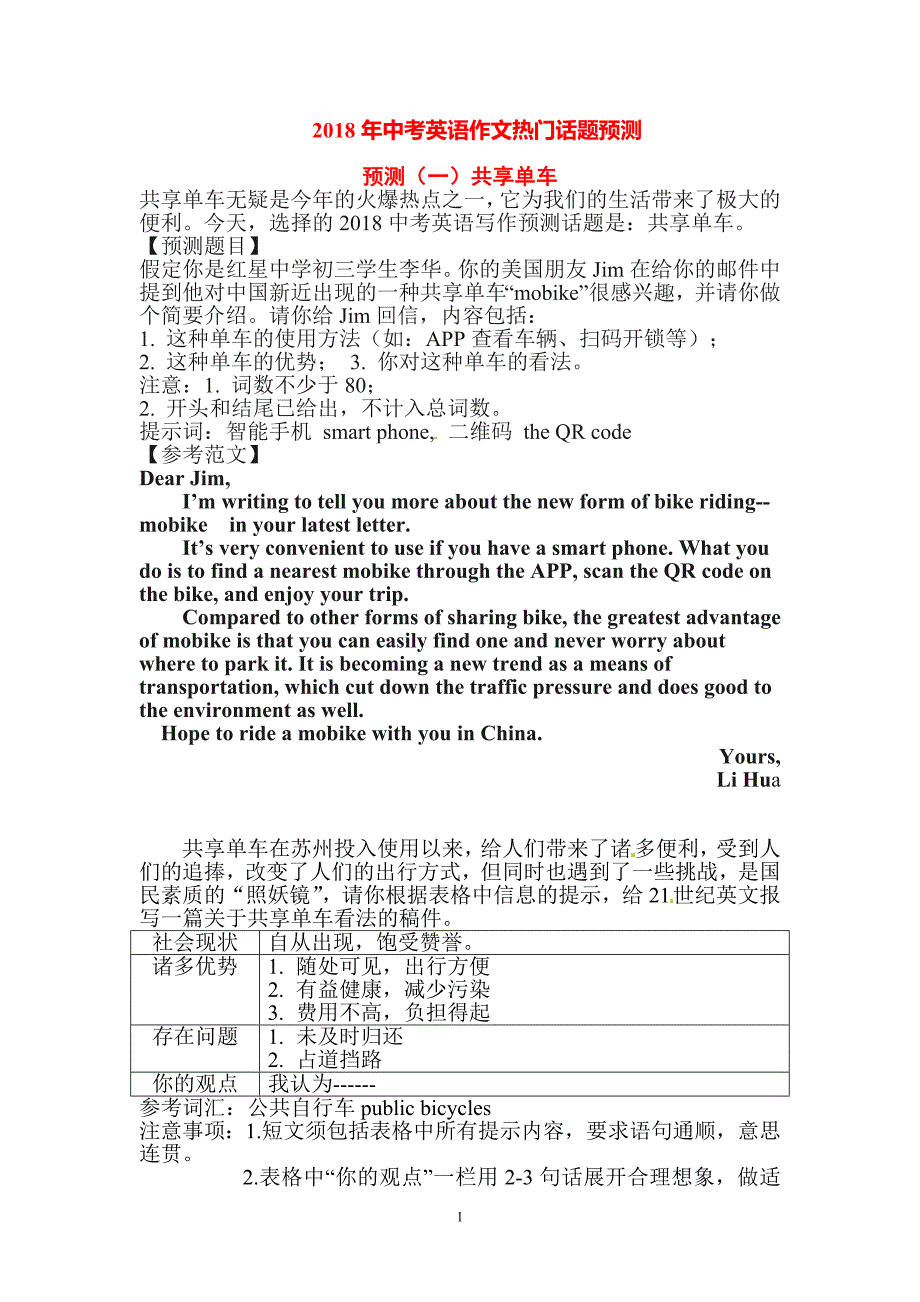 2018年中考英语作文热门话题预测12篇_第1页