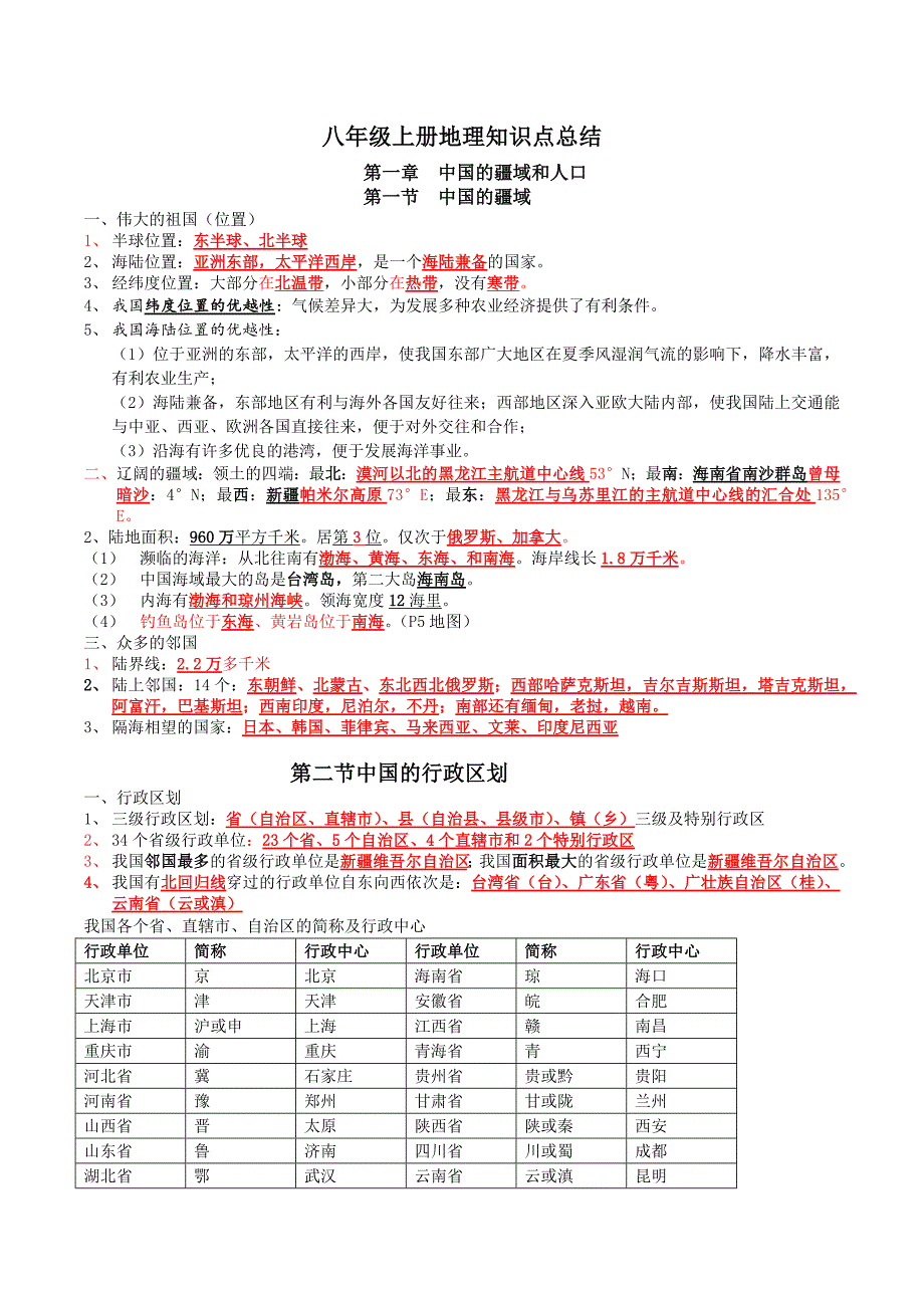 2017湘教版最新八年级上册地理复习要点汇总_第1页