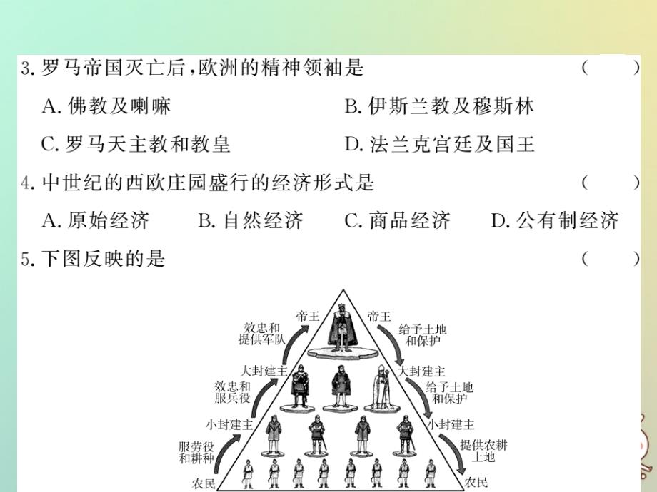 2018年秋九年级历史上册 第三单元 中古时期的欧亚国家综合测试卷课件 岳麓版_第3页