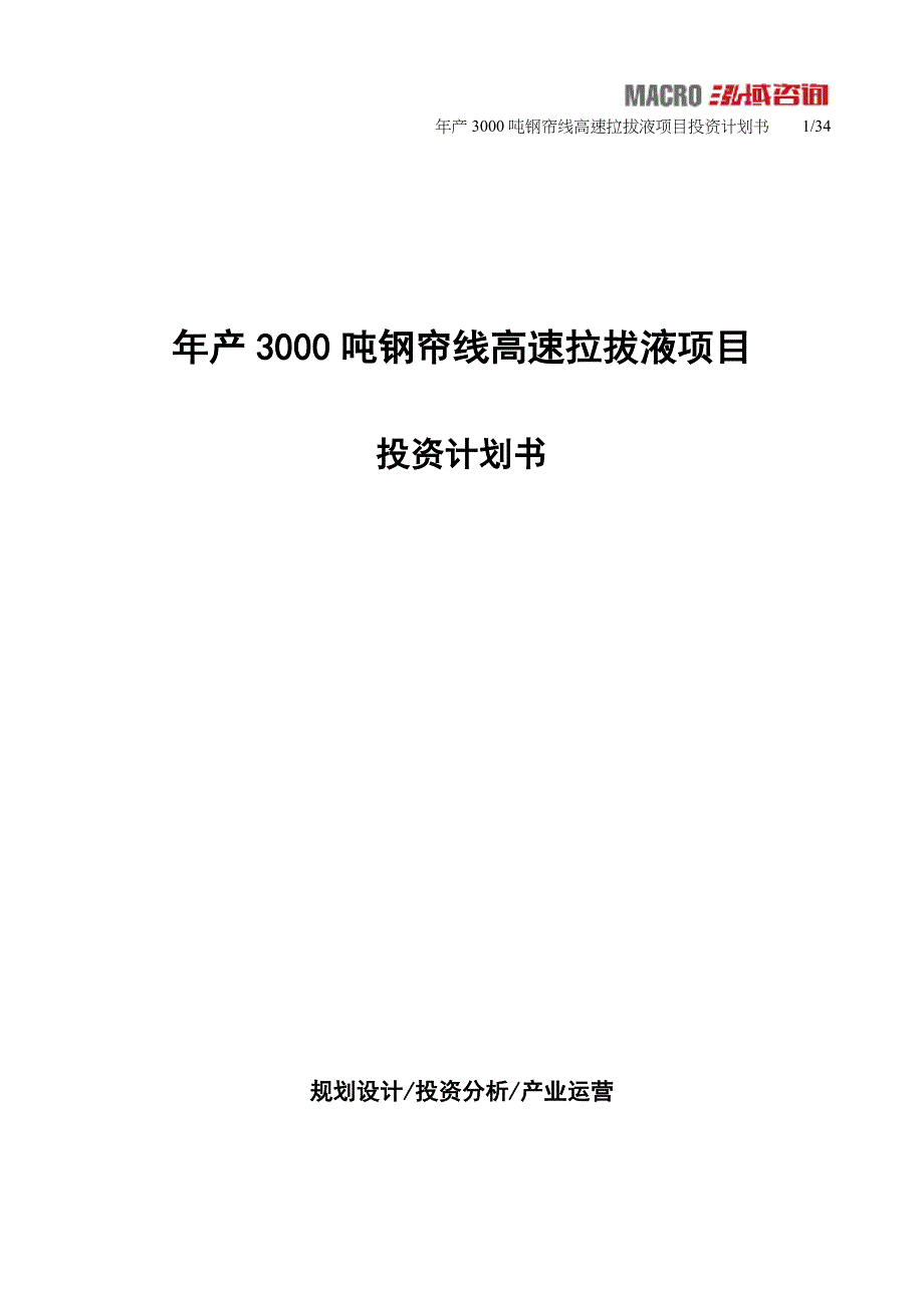 年产3000吨钢帘线高速拉拔液项目投资计划书_第1页