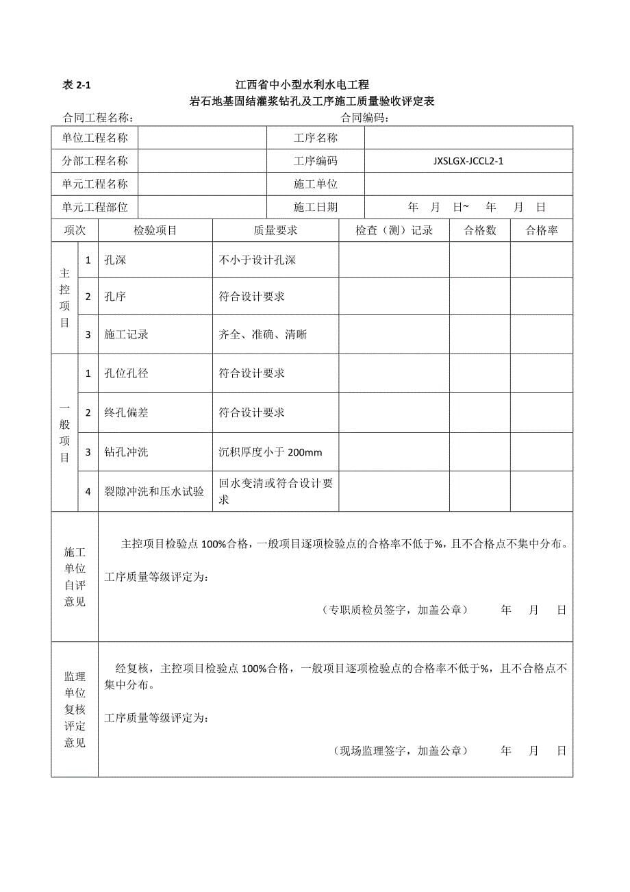 第三册-地基处理与基础工程--江西省中小型水利水电工程单元工程施工质量验收评定表_第5页