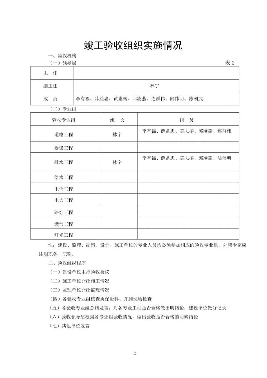 (市政)福建省市政基础设施工程竣工验收报告(附件2)_第5页