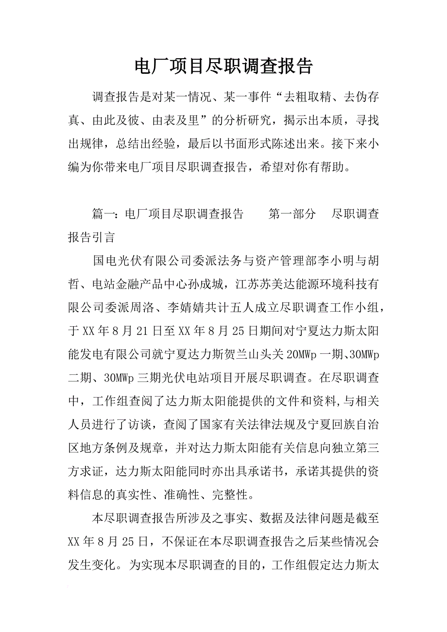 电厂项目尽职调查报告_第1页