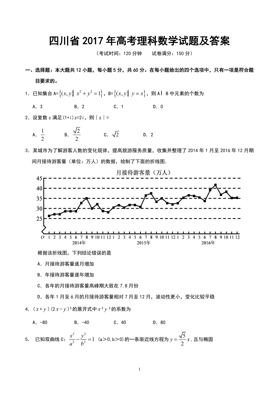 四川省2017高考理科数学试题与答案_第1页