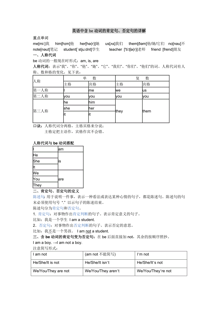 be动词的肯定句和否定句_第1页