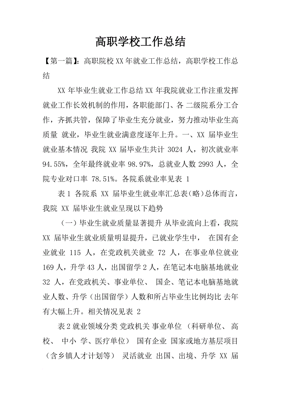 高职学校工作总结_第1页