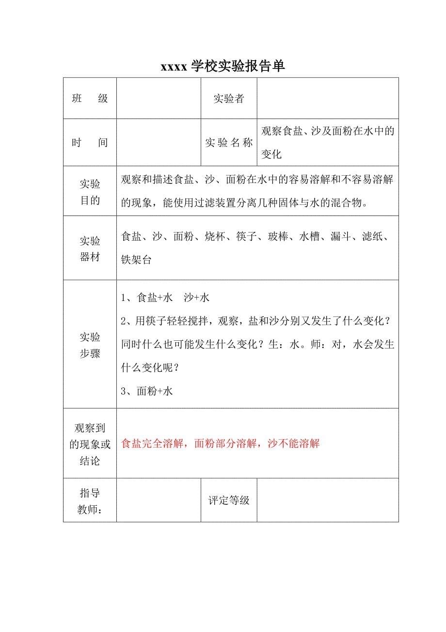 教科版4年级科学全册实验报告单_第5页