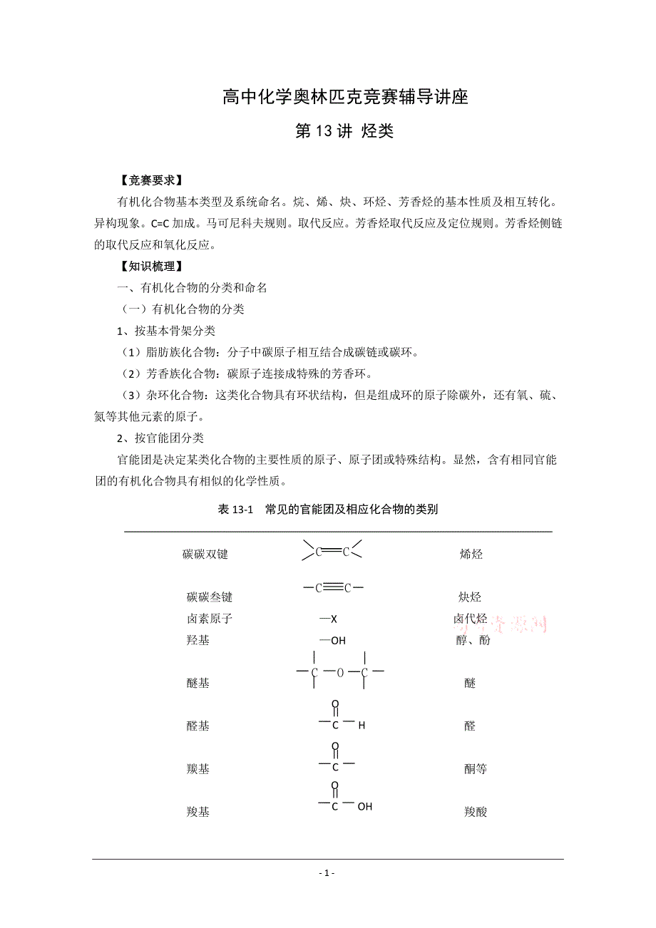 高中化学奥林匹克竞赛辅导讲座：第13讲《烃类》_第1页