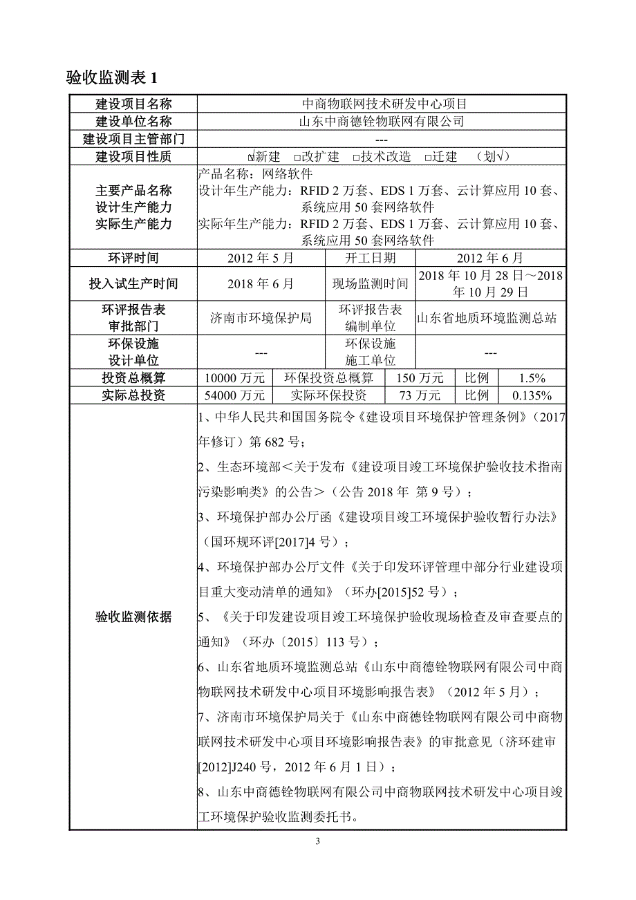 山东中商德铨物联网有限公司中商物联网技术研发中心项目验收检测报告表_第3页