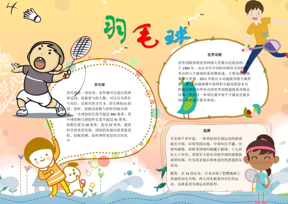 我爱羽毛球 羽毛球介绍word电子小报手抄报模板 (4)_第1页