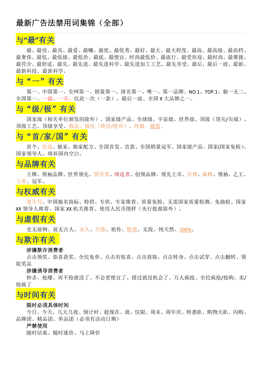 最新广告法禁用词集锦-2017_第1页