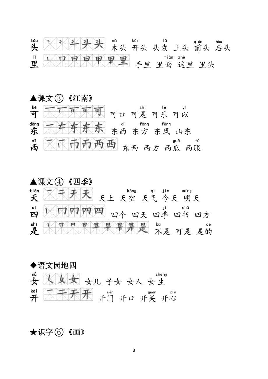 一年级语文(上册)生字笔顺、组词大全_第5页