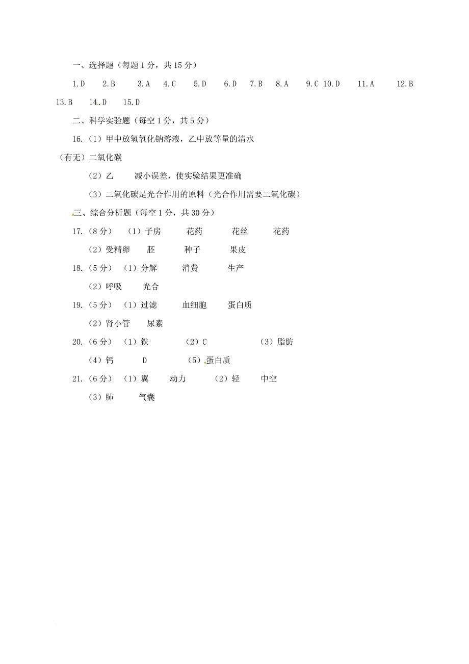 九年级生物下学期第一次质量检测试题_第5页