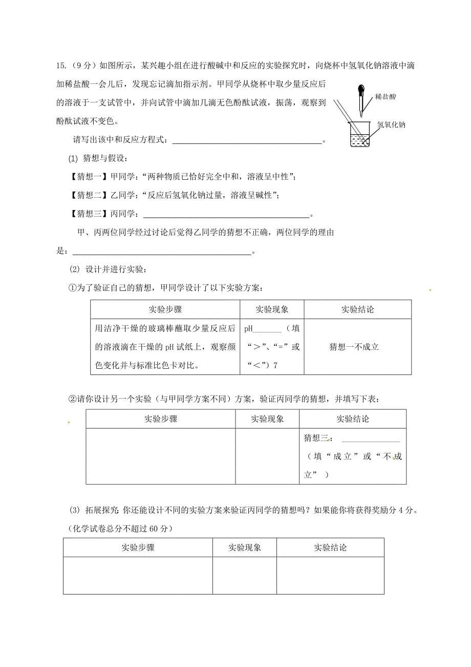 九年级化学下学期第二次质量检测  试题_第5页