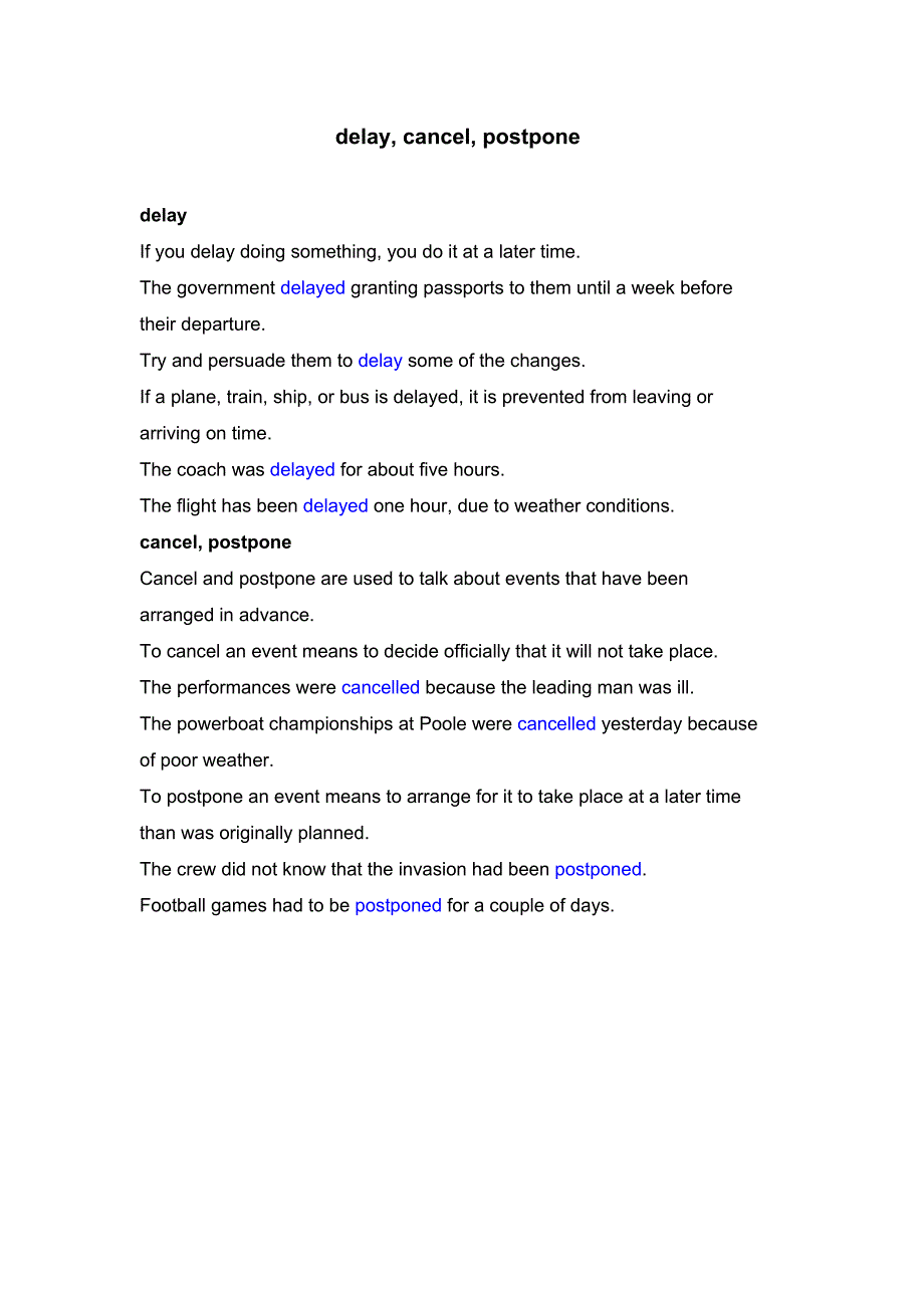 单词辨析 delay, cancel, postpone_第1页